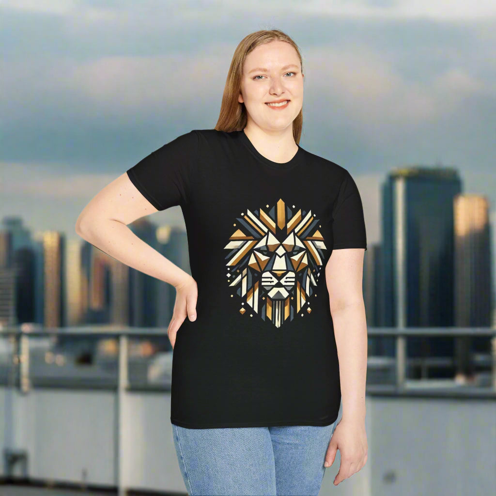 Apex Geometric Lion Guardian Unisex Softstyle T-Shirt - Premium Quality Cotton, Versatile & Stylish